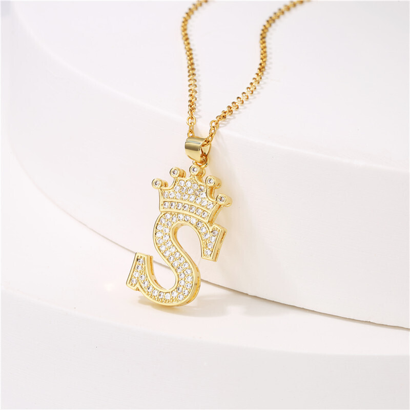 Micro-set Zircon Crown English Alphabet Pendant Necklace