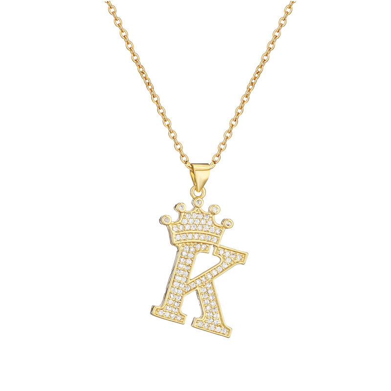 Micro-set Zircon Crown English Alphabet Pendant Necklace