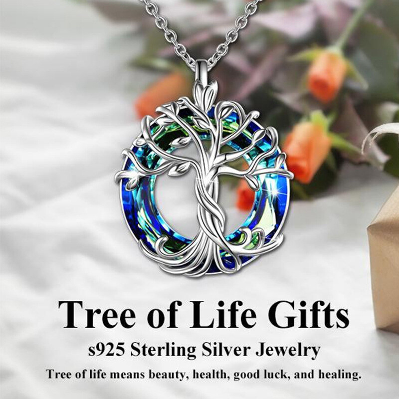 Tree of Life Necklace Round Multicolor Crystal Pendant