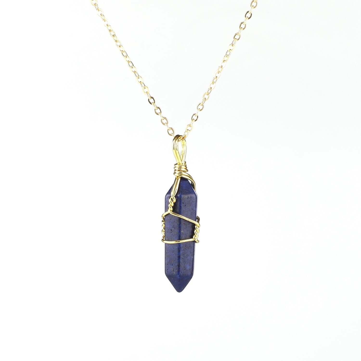 Natural Crystal Hexagonal Column Pendant Gold Necklace With Chain