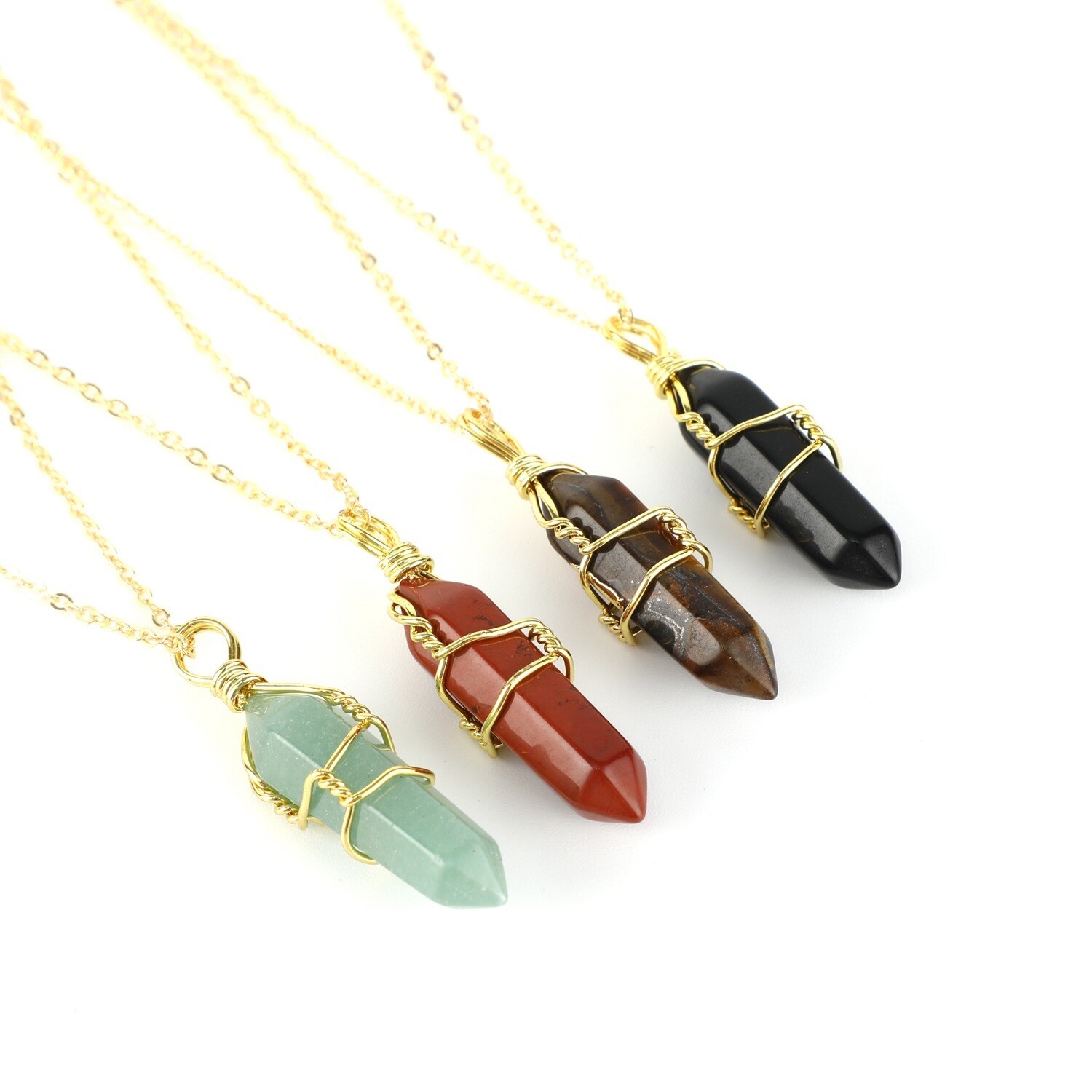 Natural Crystal Hexagonal Column Pendant Gold Necklace With Chain