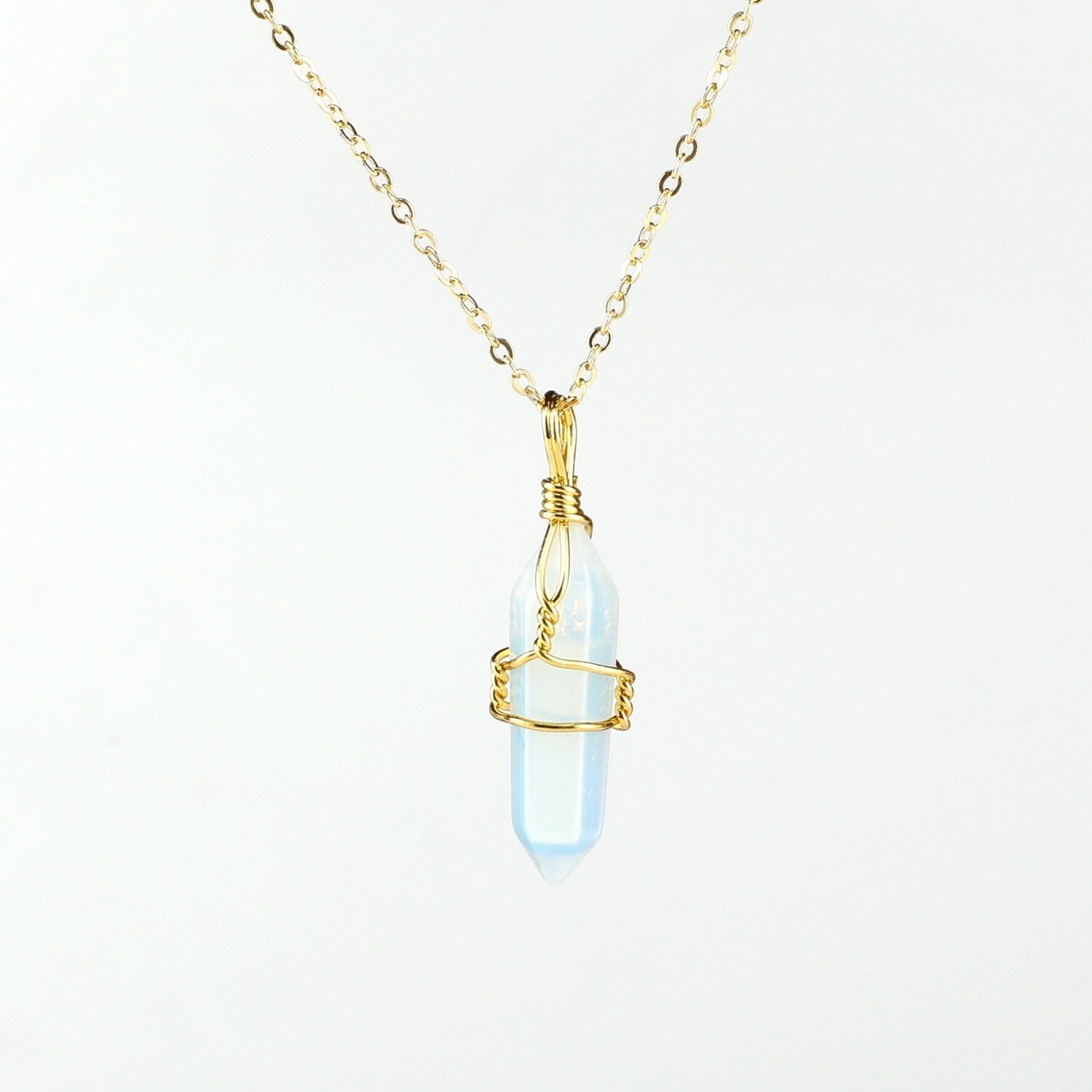 Natural Crystal Hexagonal Column Pendant Gold Necklace With Chain