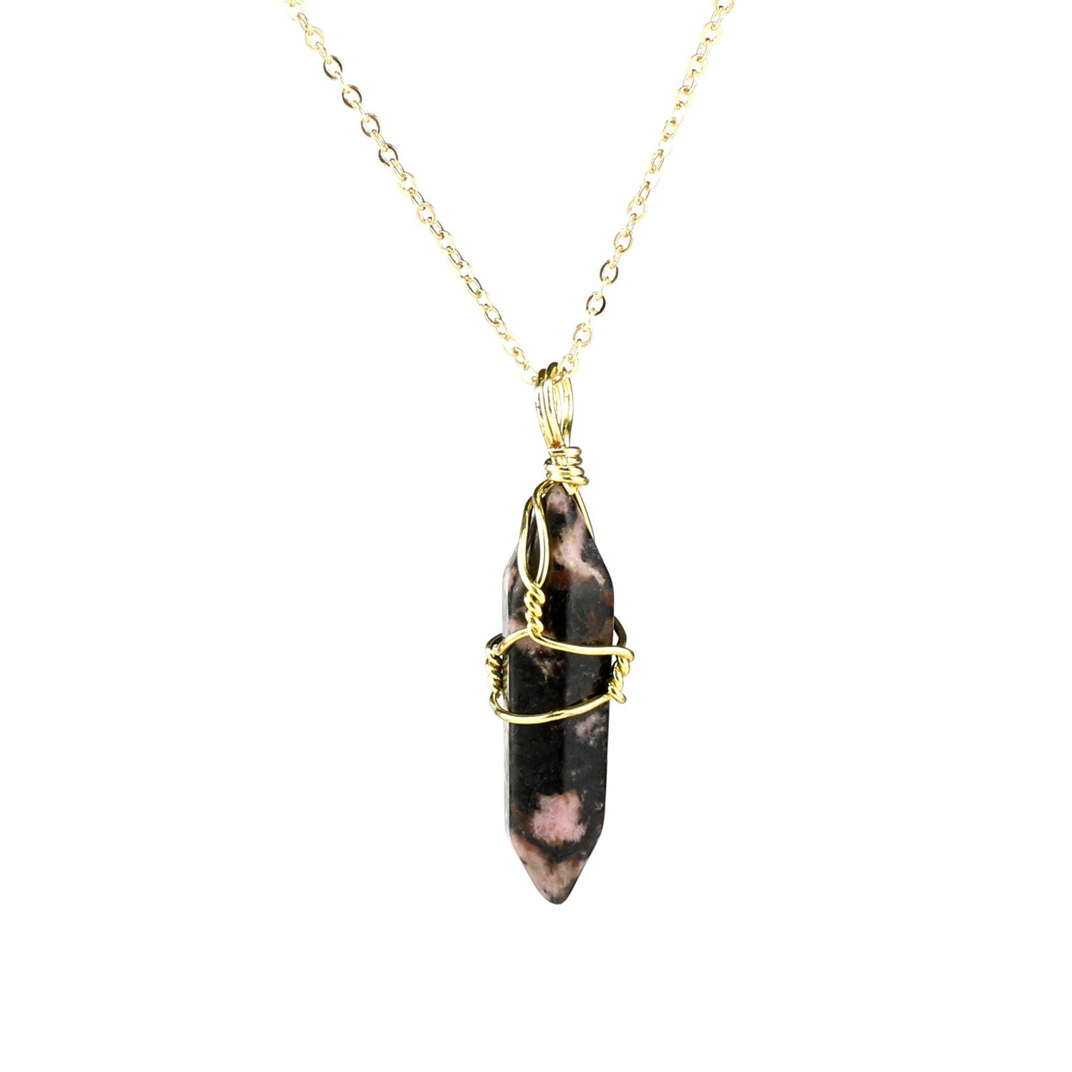Natural Crystal Hexagonal Column Pendant Gold Necklace With Chain