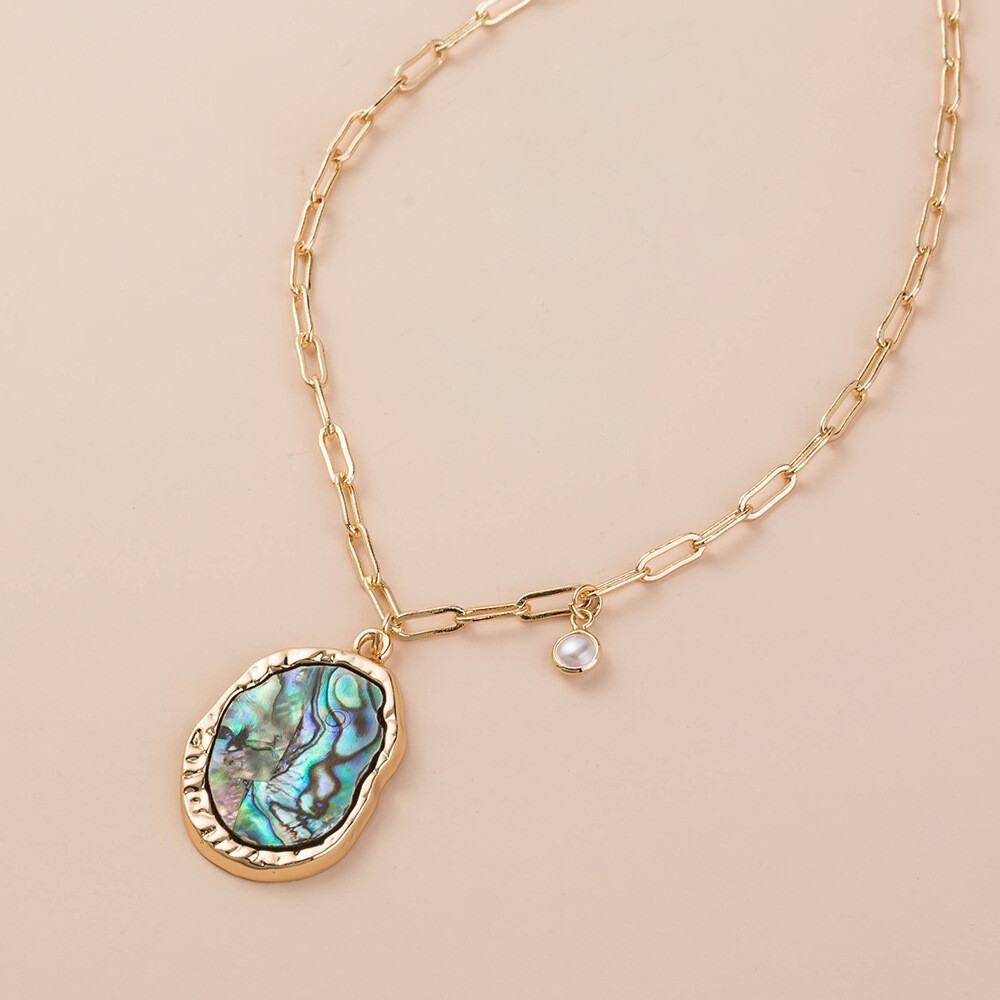 Irregular Metal Pendant Natural Color Abalone Shell Necklace , Color: Nz307 colorful abalone shell