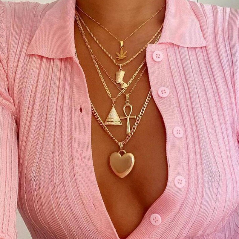 Pyramid Love Pendant Multilayer Necklace