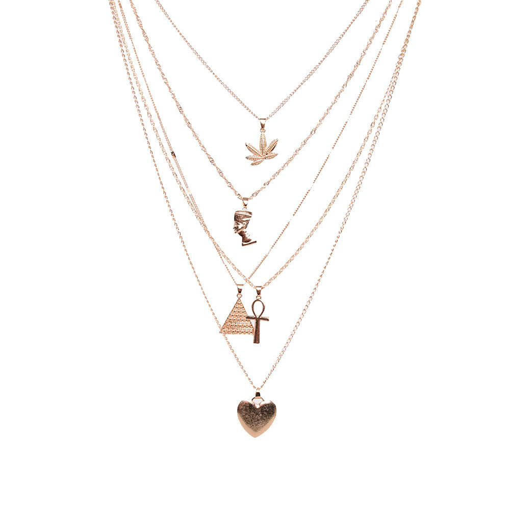 Pyramid Love Pendant Multilayer Necklace