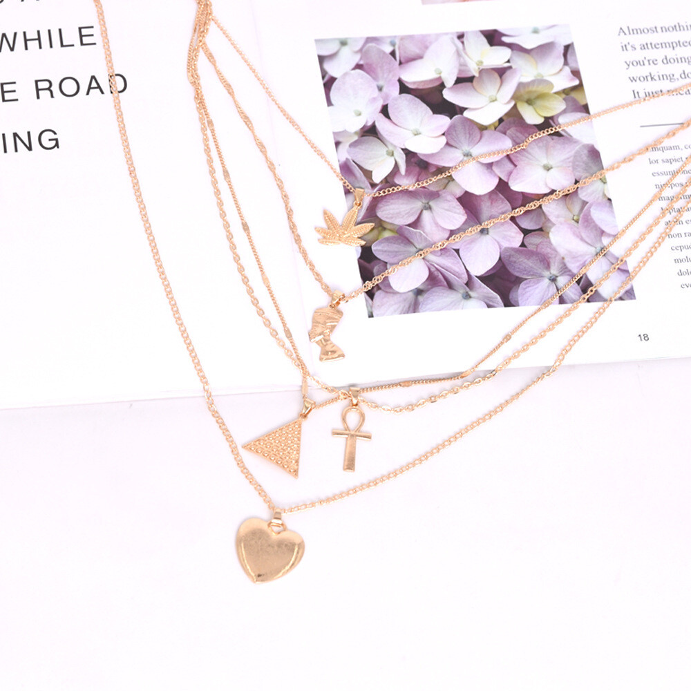 Pyramid Love Pendant Multilayer Necklace