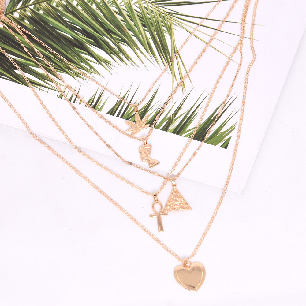 Pyramid Love Pendant Multilayer Necklace