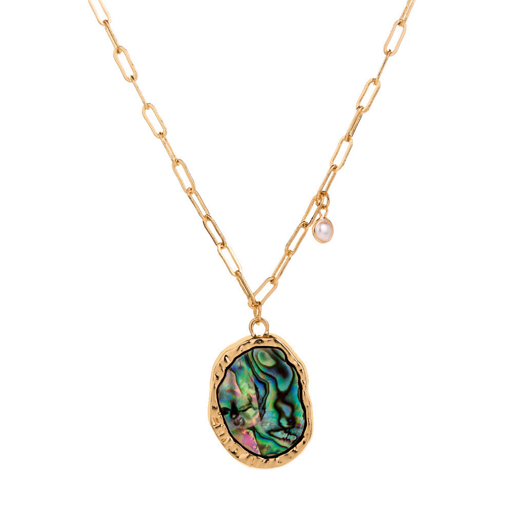 Irregular Metal Pendant Natural Color Abalone Shell Necklace 