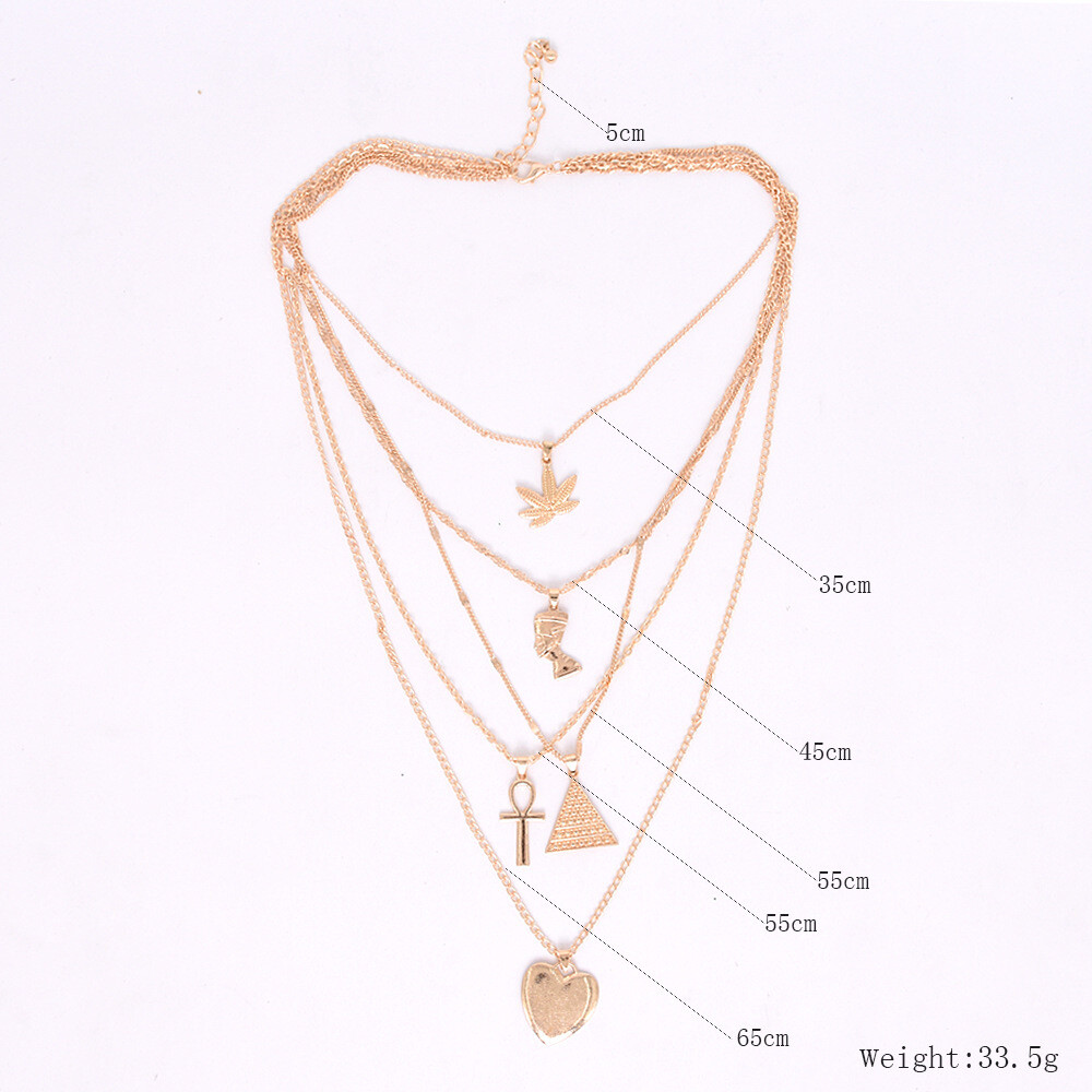 Pyramid Love Pendant Multilayer Necklace