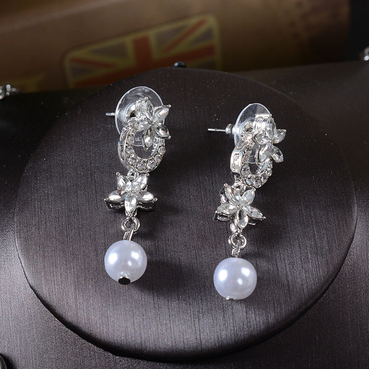 Bridal Jewelry Earrings Necklace Two-pieceRhinestone Pearl Set Wedding Crown Headdress Accessories