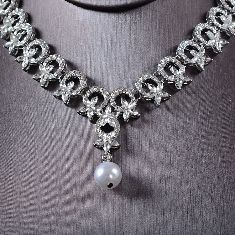 Bridal Jewelry Earrings Necklace Two-pieceRhinestone Pearl Set Wedding Crown Headdress Accessories