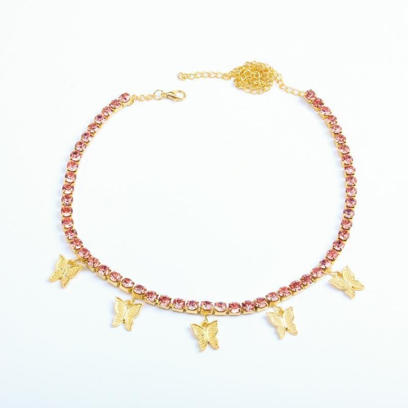Geometric rhinestone necklace, Color: Gold rose gold