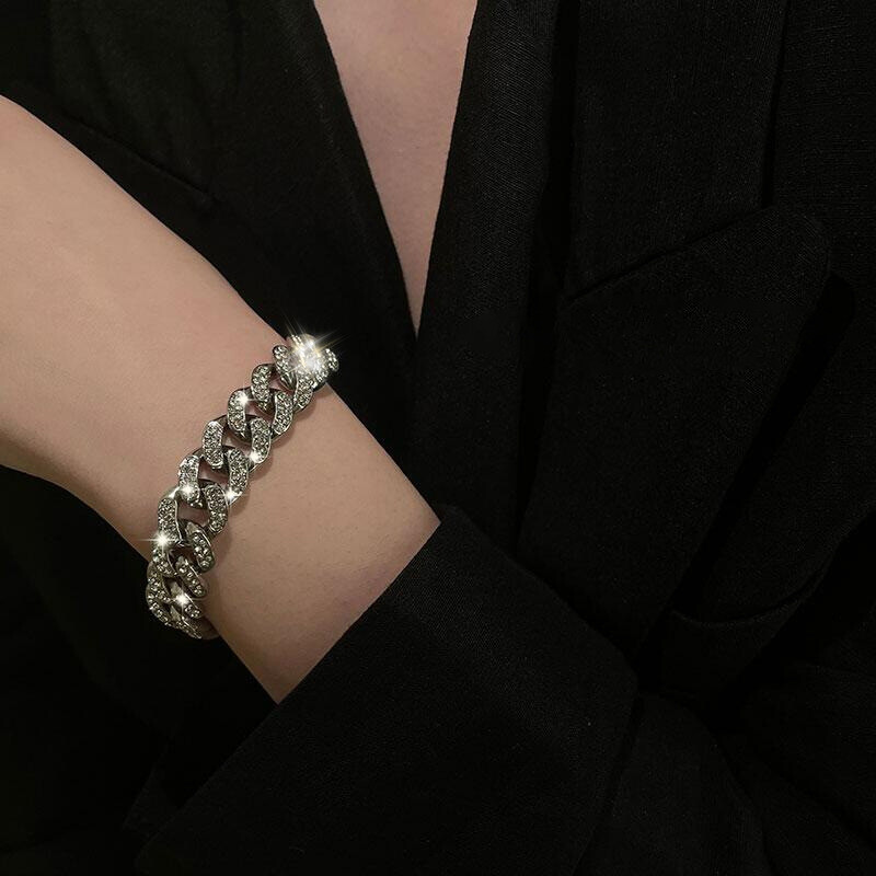Thick Chain Bracelet Ins Wind Net Red With The Same Wide Version Of The Flash Diamond Bracelet