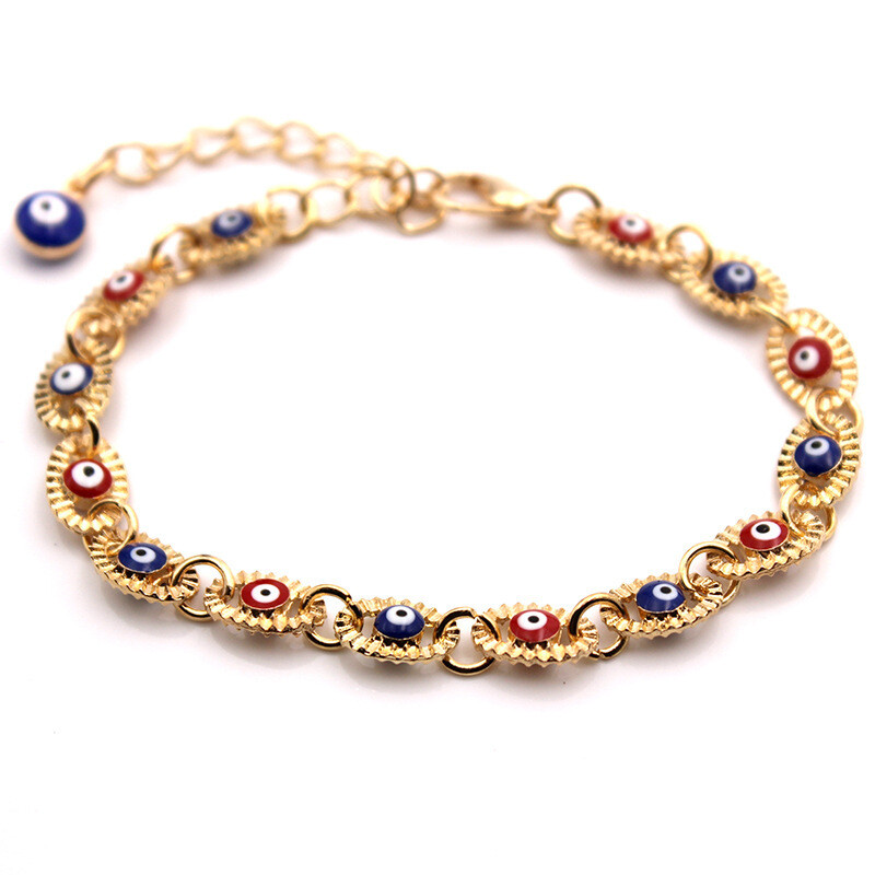 Alloy Plating 18K Gold Epoxy Turkey Blue Red Ladies Bracelet Jewelry