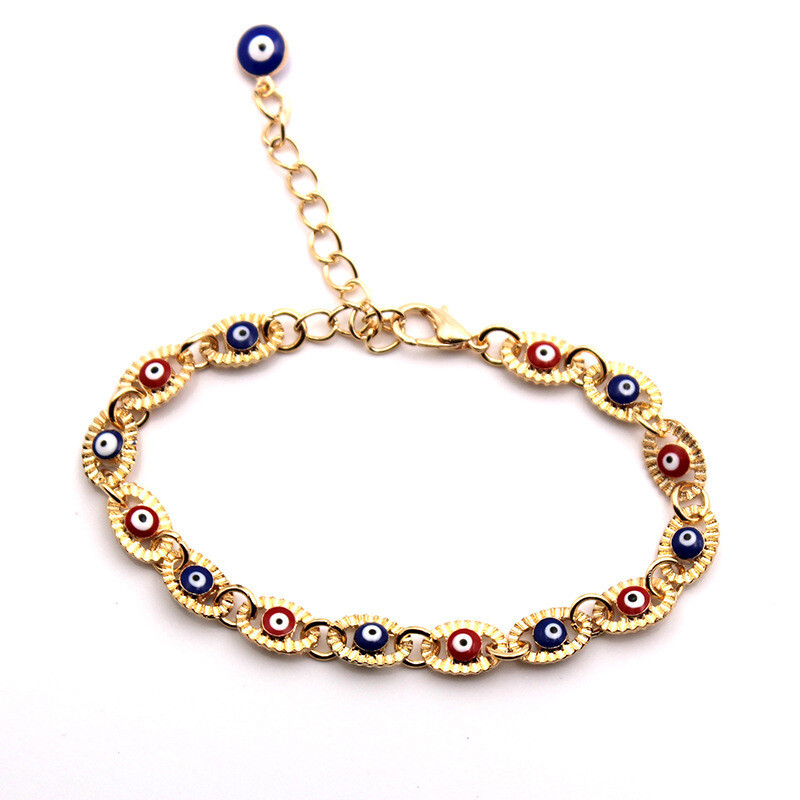 Alloy Plating 18K Gold Epoxy Turkey Blue Red Ladies Bracelet Jewelry, Color: 18k gold