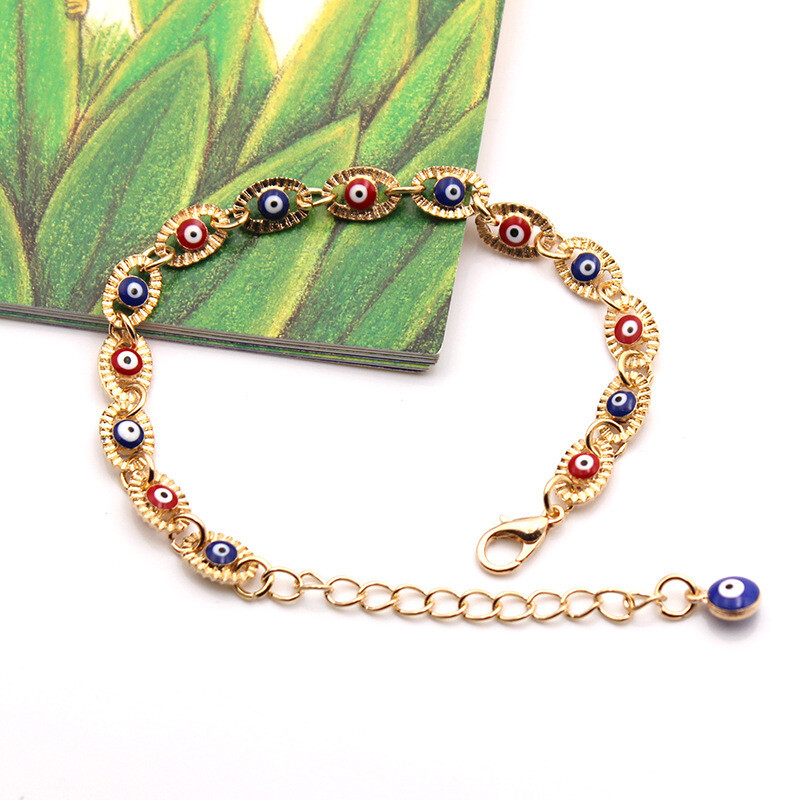 Alloy Plating 18K Gold Epoxy Turkey Blue Red Ladies Bracelet Jewelry