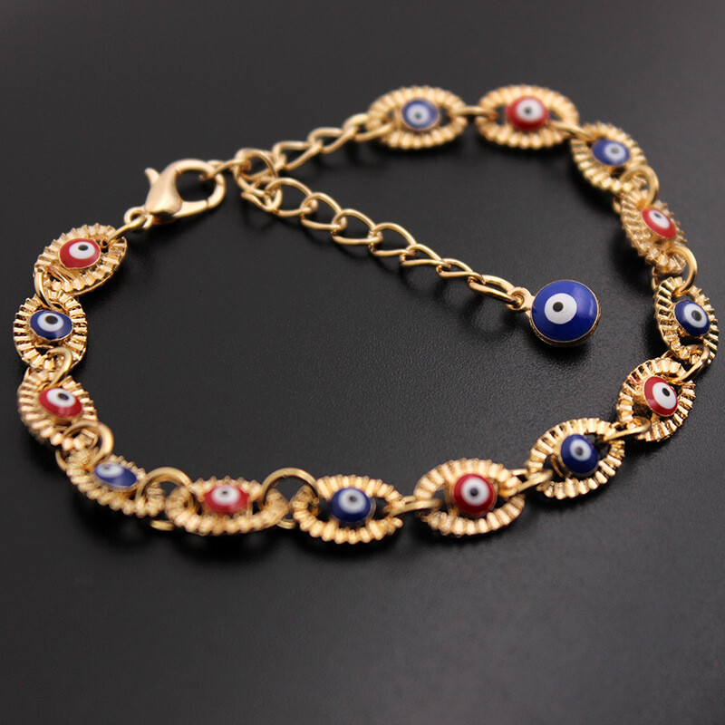 Alloy Plating 18K Gold Epoxy Turkey Blue Red Ladies Bracelet Jewelry