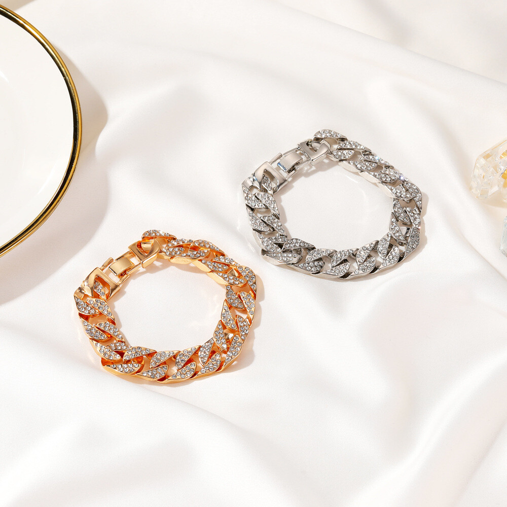 Thick Chain Bracelet Ins Wind Net Red With The Same Wide Version Of The Flash Diamond Bracelet
