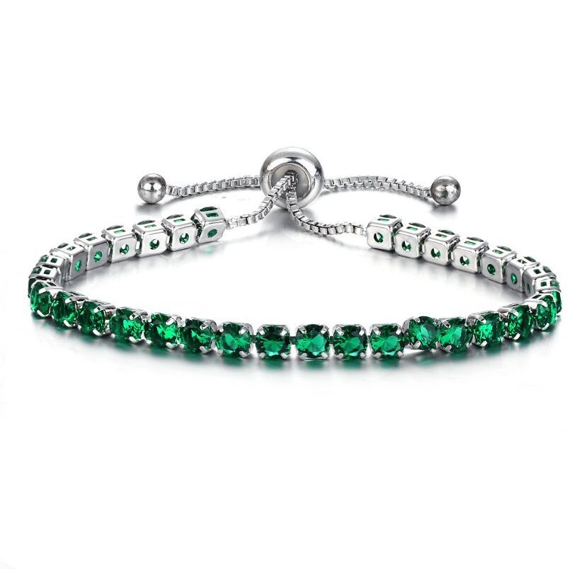  crystal push-pull bracelet ladies gold full diamond single-row jewelry, Color: Silver green