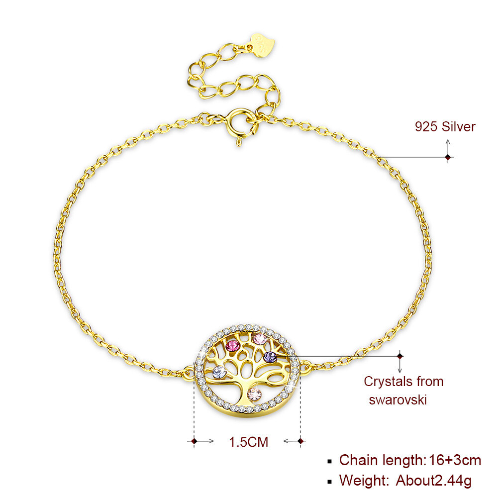 Crystal Bracelet 925 Sterling Silver Tree Of Life Bracelet 
