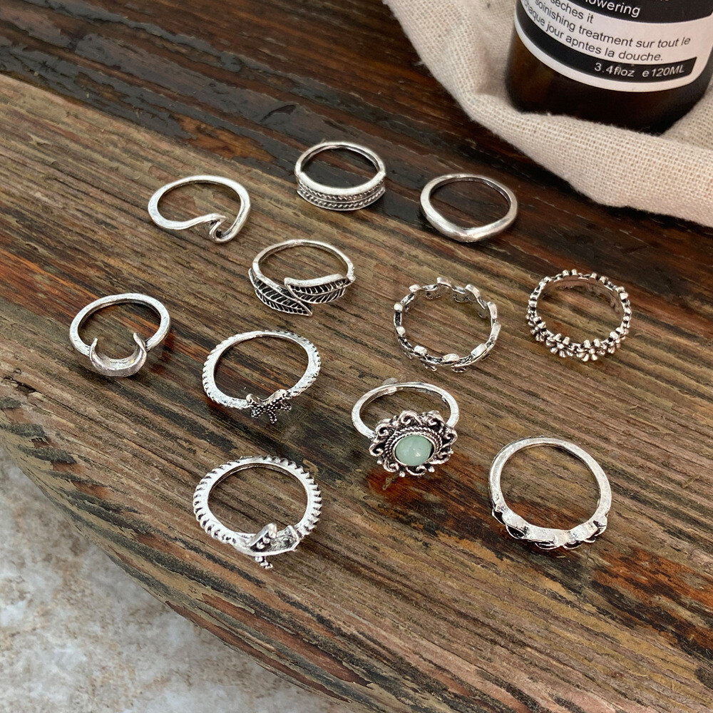 Moon Plane Jeweled 11-Piece Combination Joint Set Ring