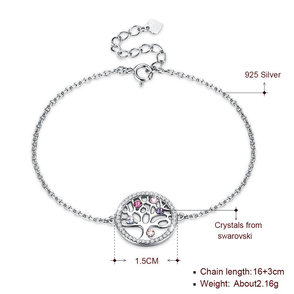 Crystal Bracelet 925 Sterling Silver Tree Of Life Bracelet 