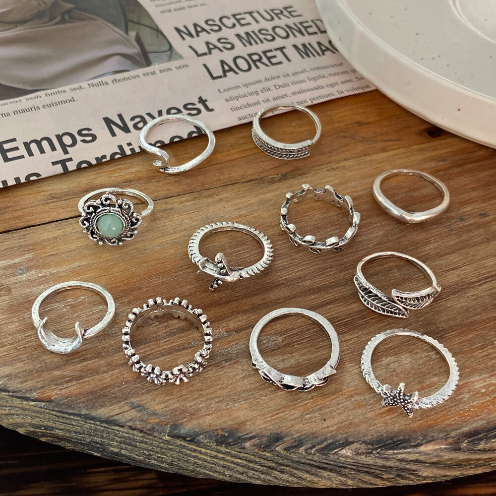 Moon Plane Jeweled 11-Piece Combination Joint Set Ring