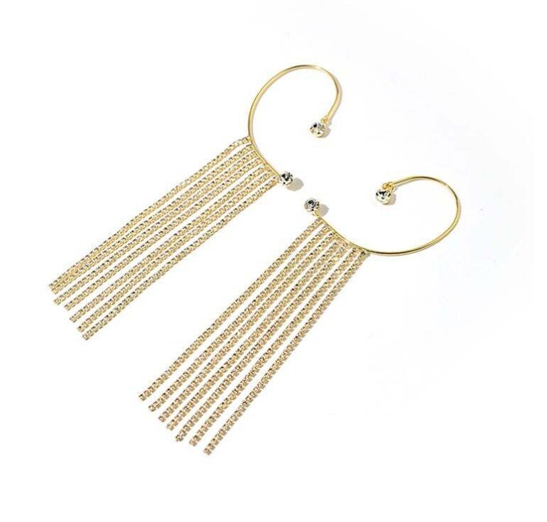 Jewelry Tassel With Diamond Earrings Ladies Back Hanging Earrings Earrings , Color: Golden (a pair)