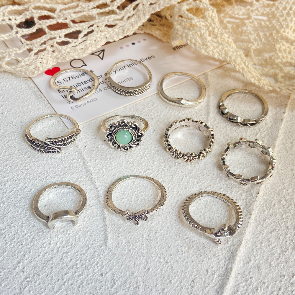 Moon Plane Jeweled 11-Piece Combination Joint Set Ring