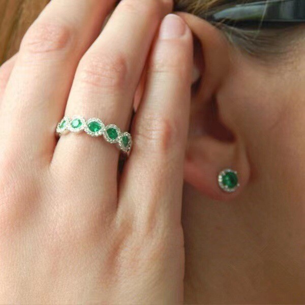 8 Characters Full Diamond Ruby Ring Female European And American Fashion Emerald Zircon Ring