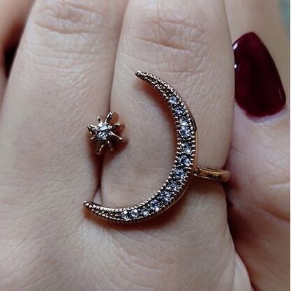  jewelry with zircon stars and moon rings, Color: Rose gold