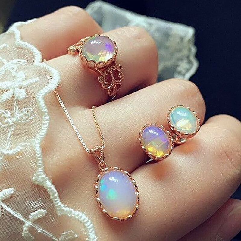 Dazzling Gemstone Necklace Earrings Ring Set