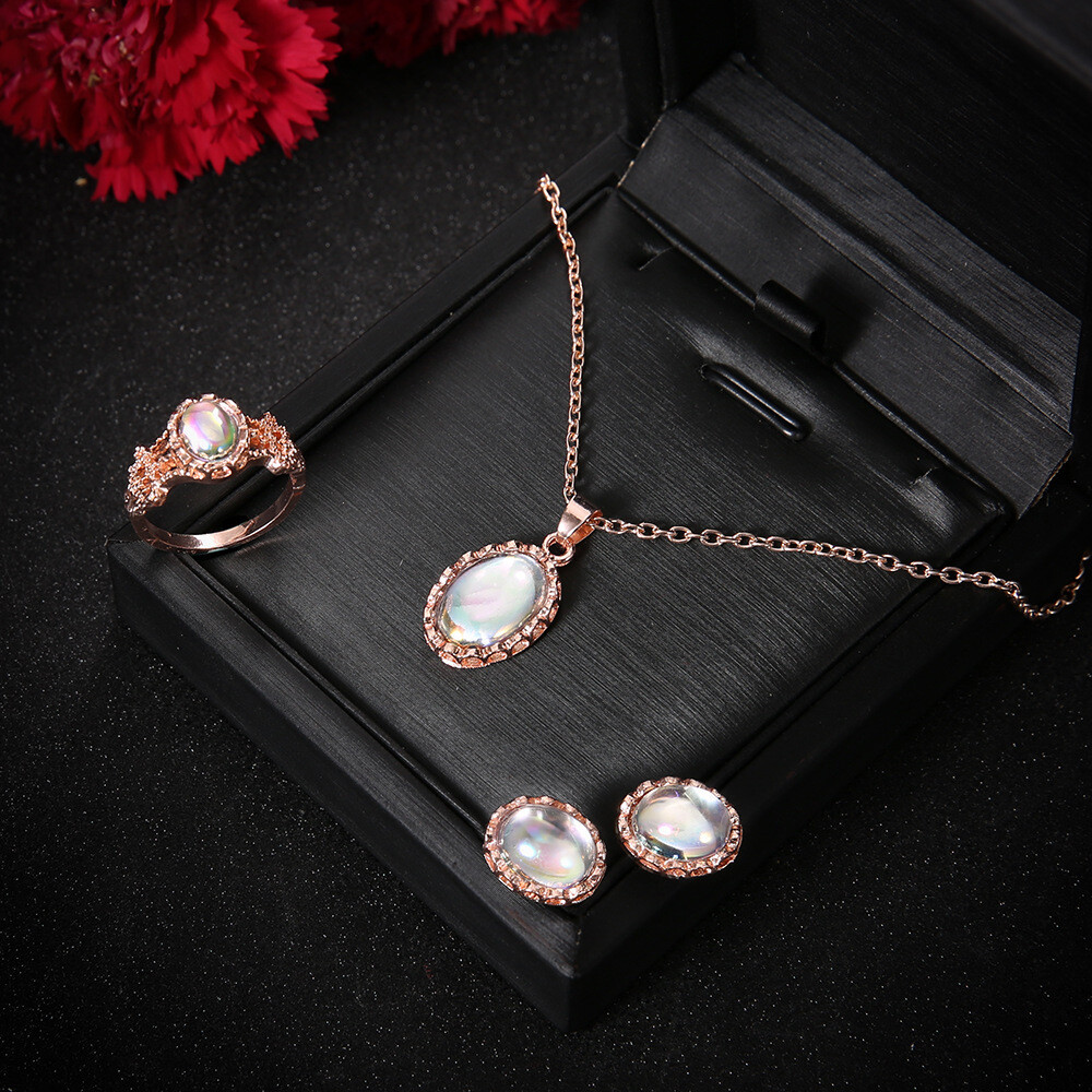 Dazzling Gemstone Necklace Earrings Ring Set