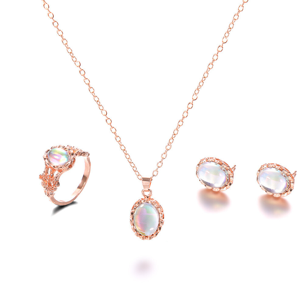 Dazzling Gemstone Necklace Earrings Ring Set