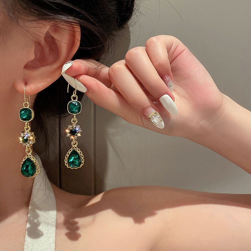 925 Silver Post Vintage Geometric Emerald Earrings Collection