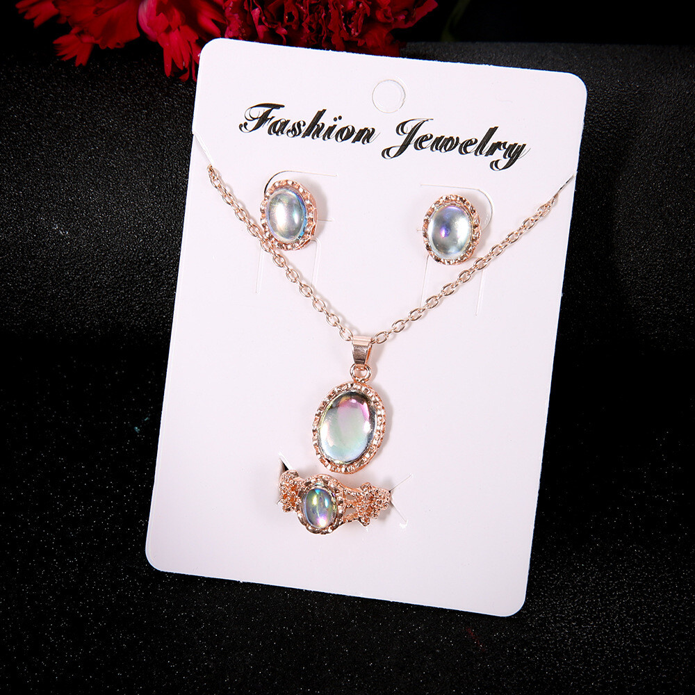 Dazzling Gemstone Necklace Earrings Ring Set