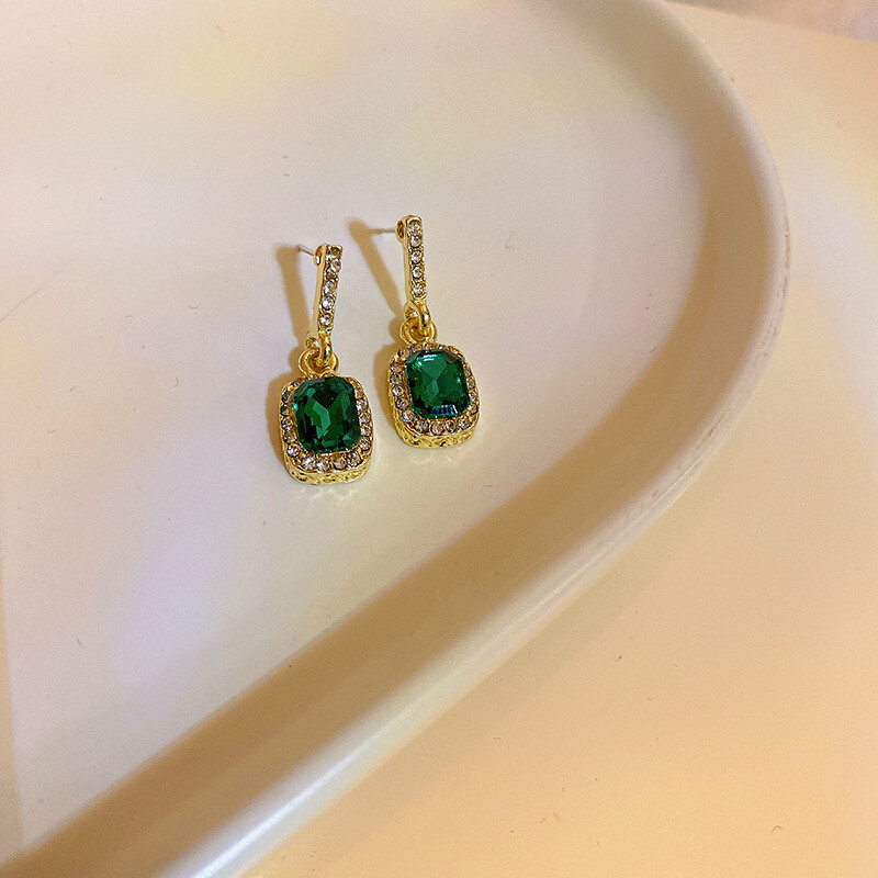 925 Silver Post Vintage Geometric Emerald Earrings Collection