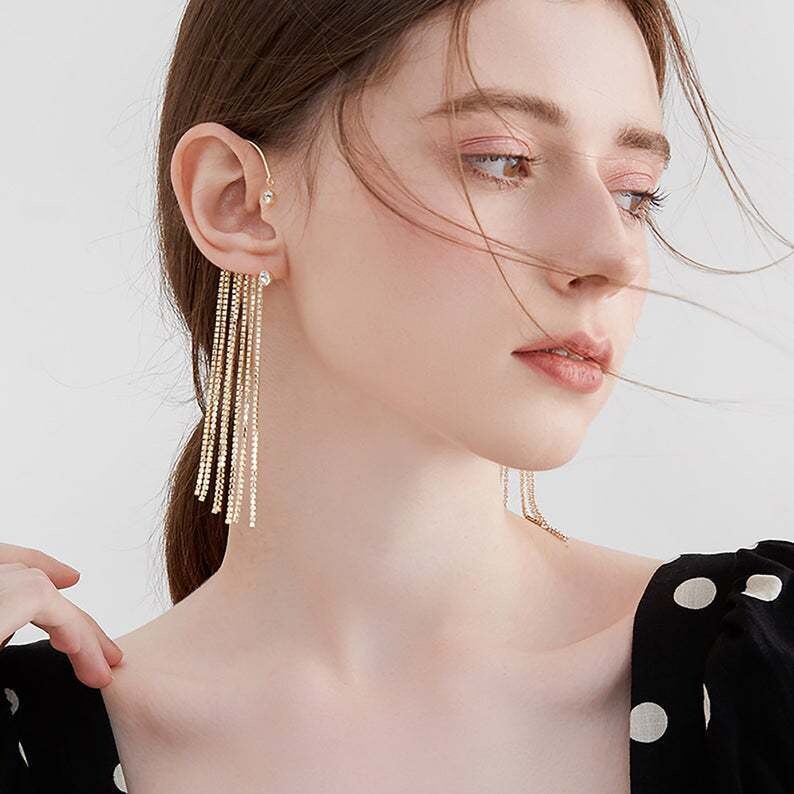 Jewelry Tassel With Diamond Earrings Ladies Back Hanging Earrings Earrings 