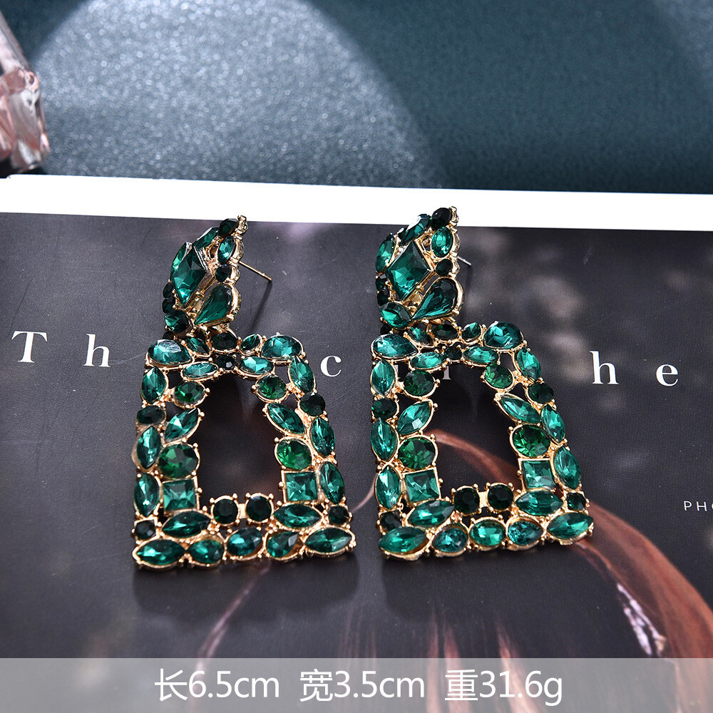Emerald Green Crystal Diamond Earrings 