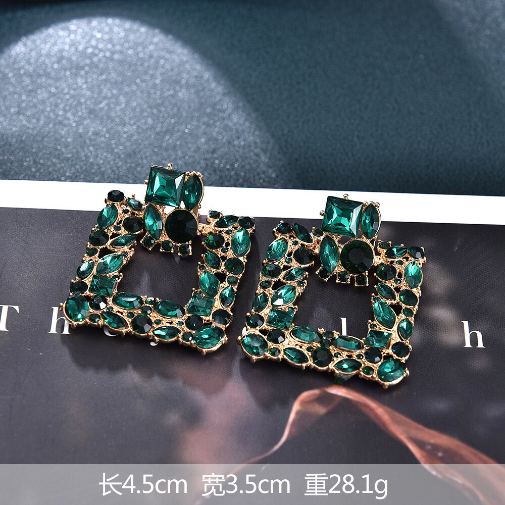 Emerald Green Crystal Diamond Earrings 