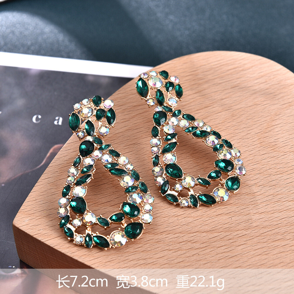 Emerald Green Crystal Diamond Earrings 
