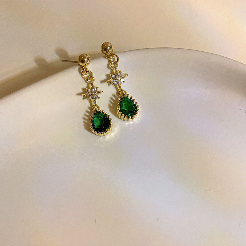 925 Silver Post Vintage Geometric Emerald Earrings Collection