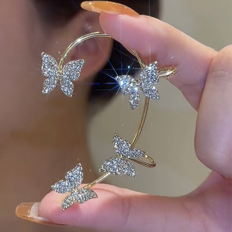 Butterfly crystal one piece earrings