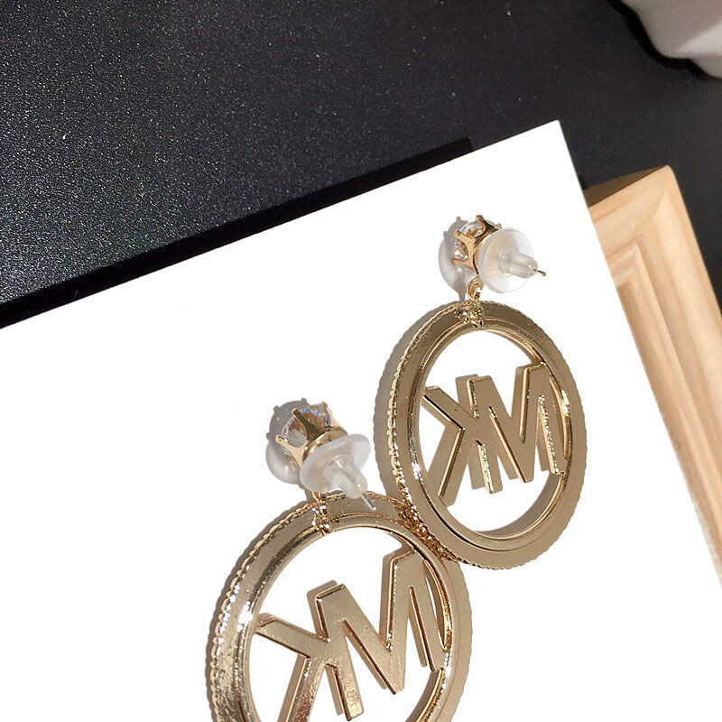 letter earrings oversized zircon texture metal fairy silver needle earrings