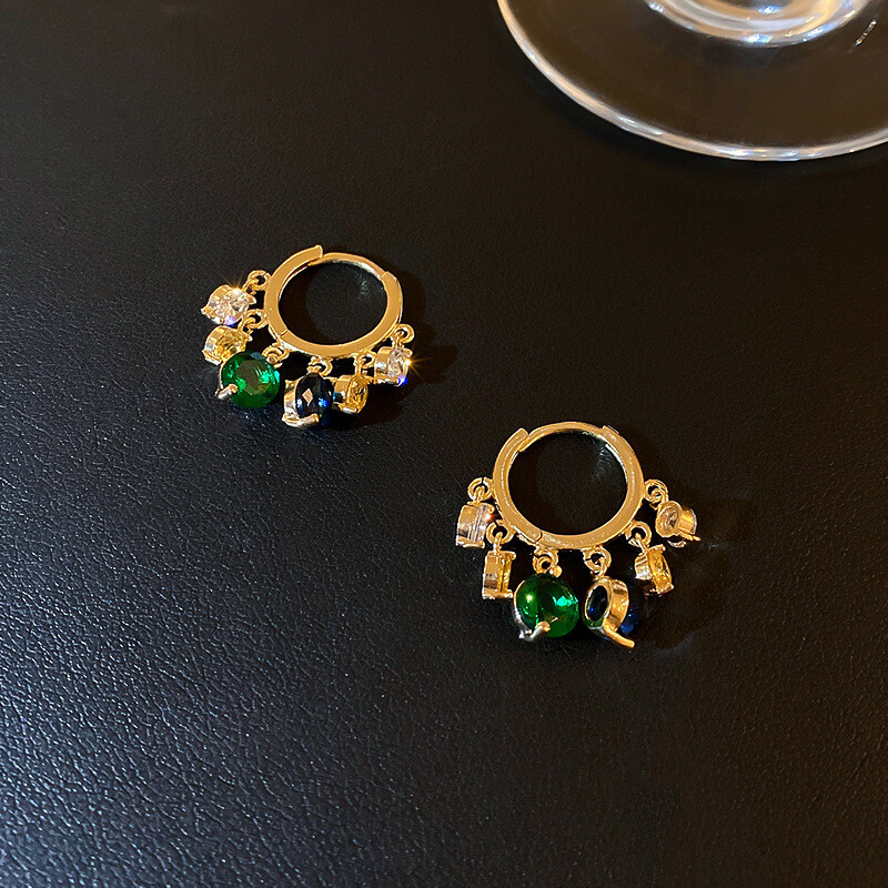 925 Silver Post Vintage Geometric Emerald Earrings Collection