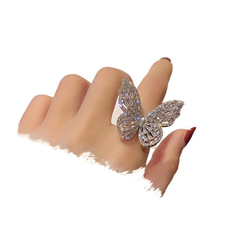 Full Diamond Butterfly Open Ring Hollow Gemstone Exaggerated Ring Fashion Jewelry