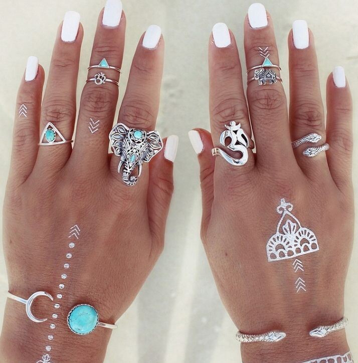 Turquoise Moon Arrow Elephant Joint Ring 6 Piece Set Ring Set