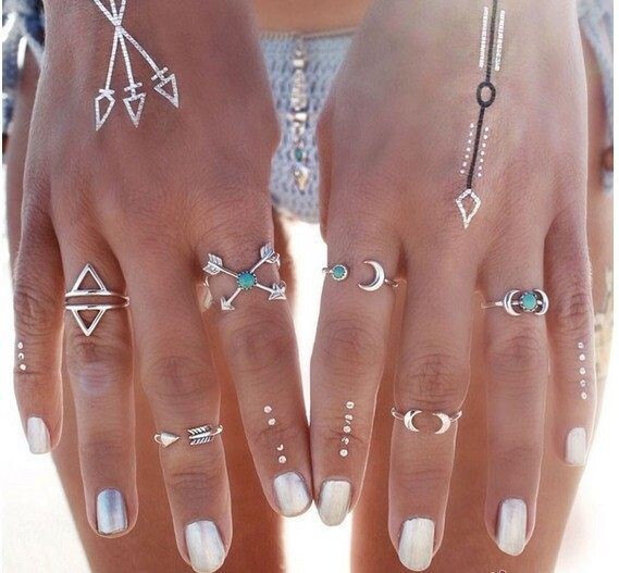 Turquoise Moon Arrow Elephant Joint Ring 6 Piece Set Ring Set