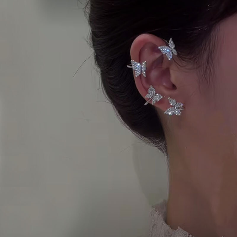 Butterfly crystal one piece earrings